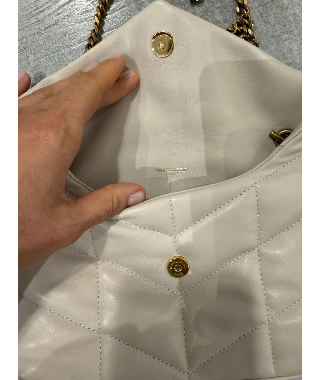 SAINT LAURENT Бежевая кожаная сумка через плечо, фото 5