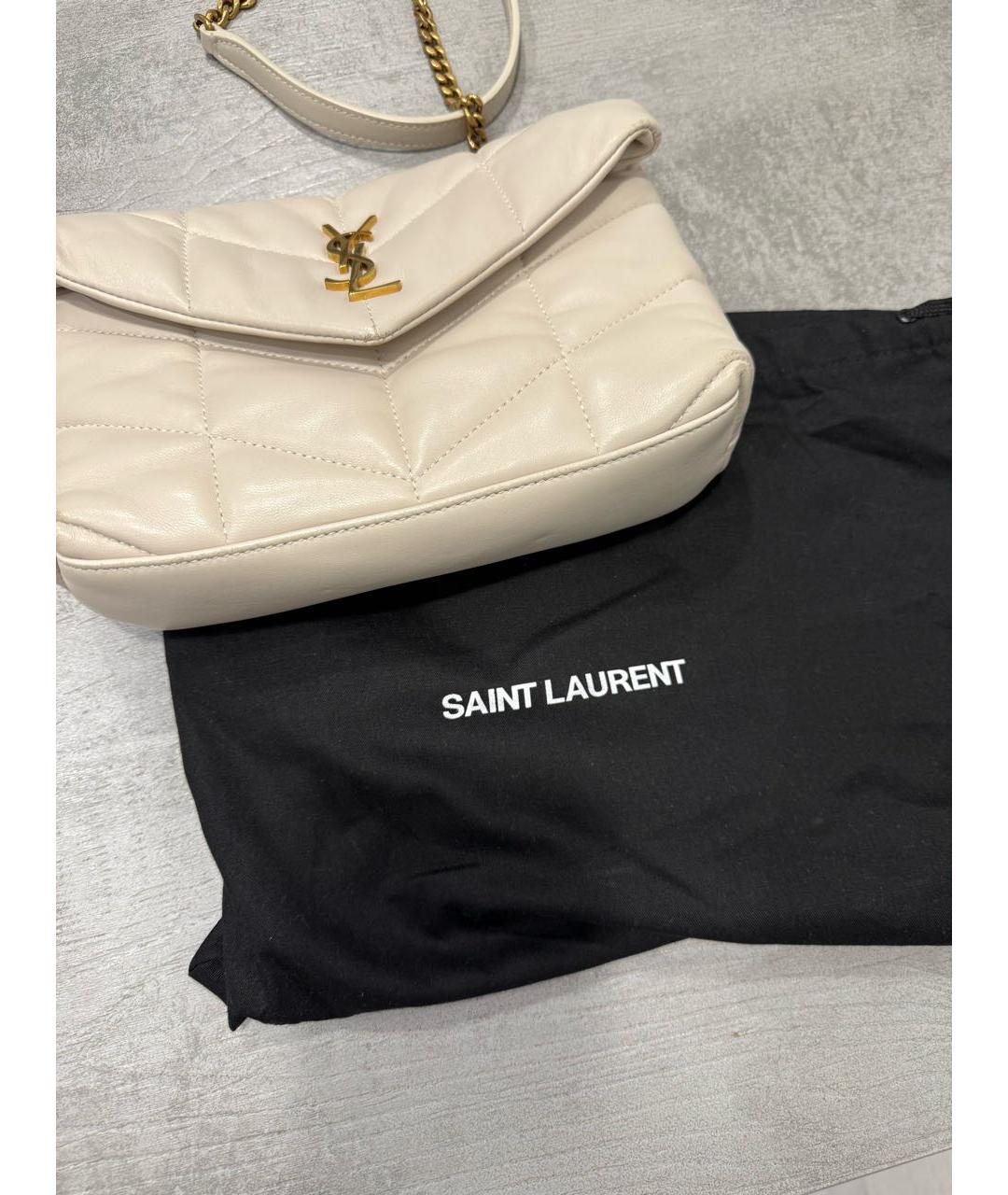 SAINT LAURENT Бежевая кожаная сумка через плечо, фото 7