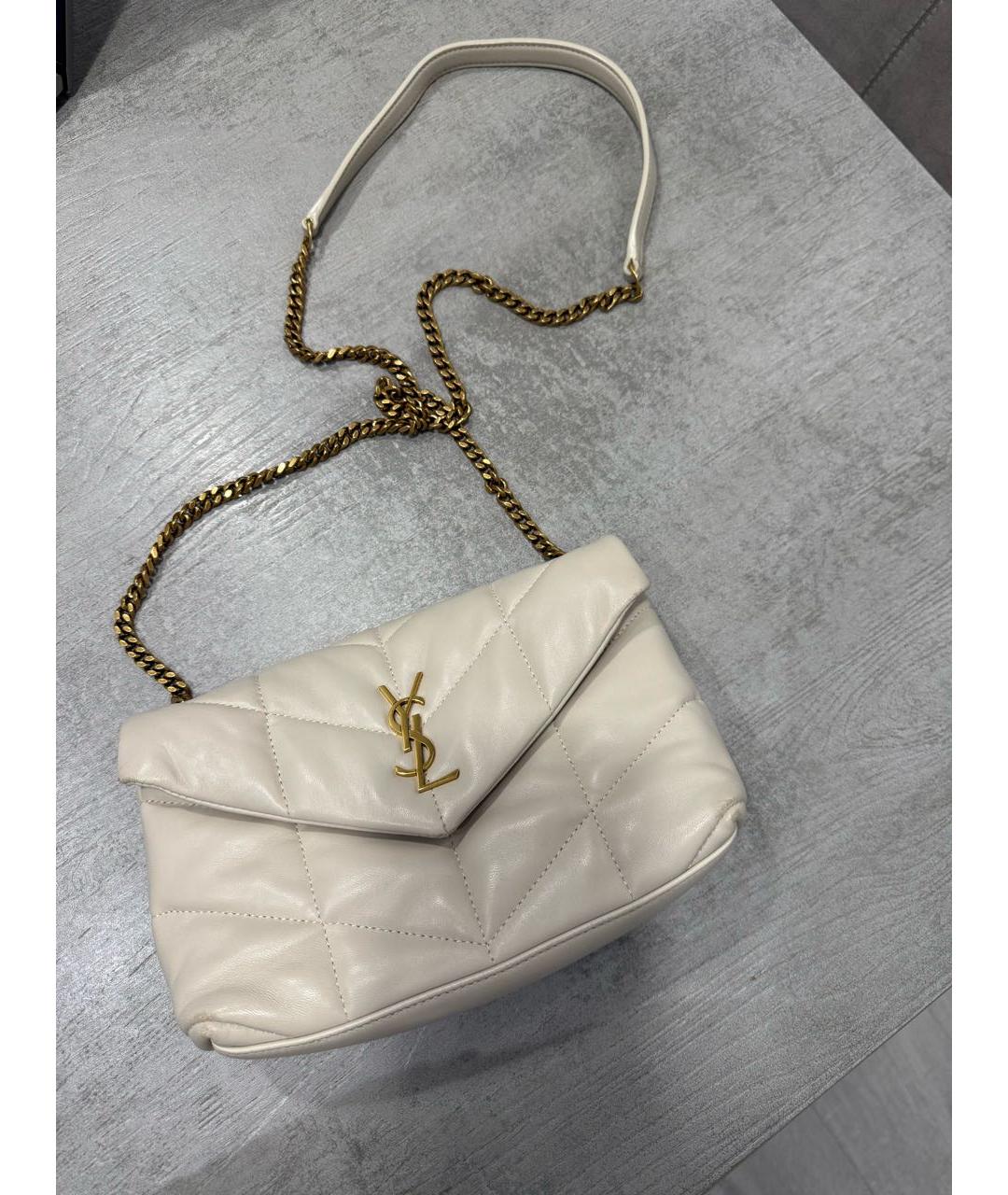 SAINT LAURENT Бежевая кожаная сумка через плечо, фото 4