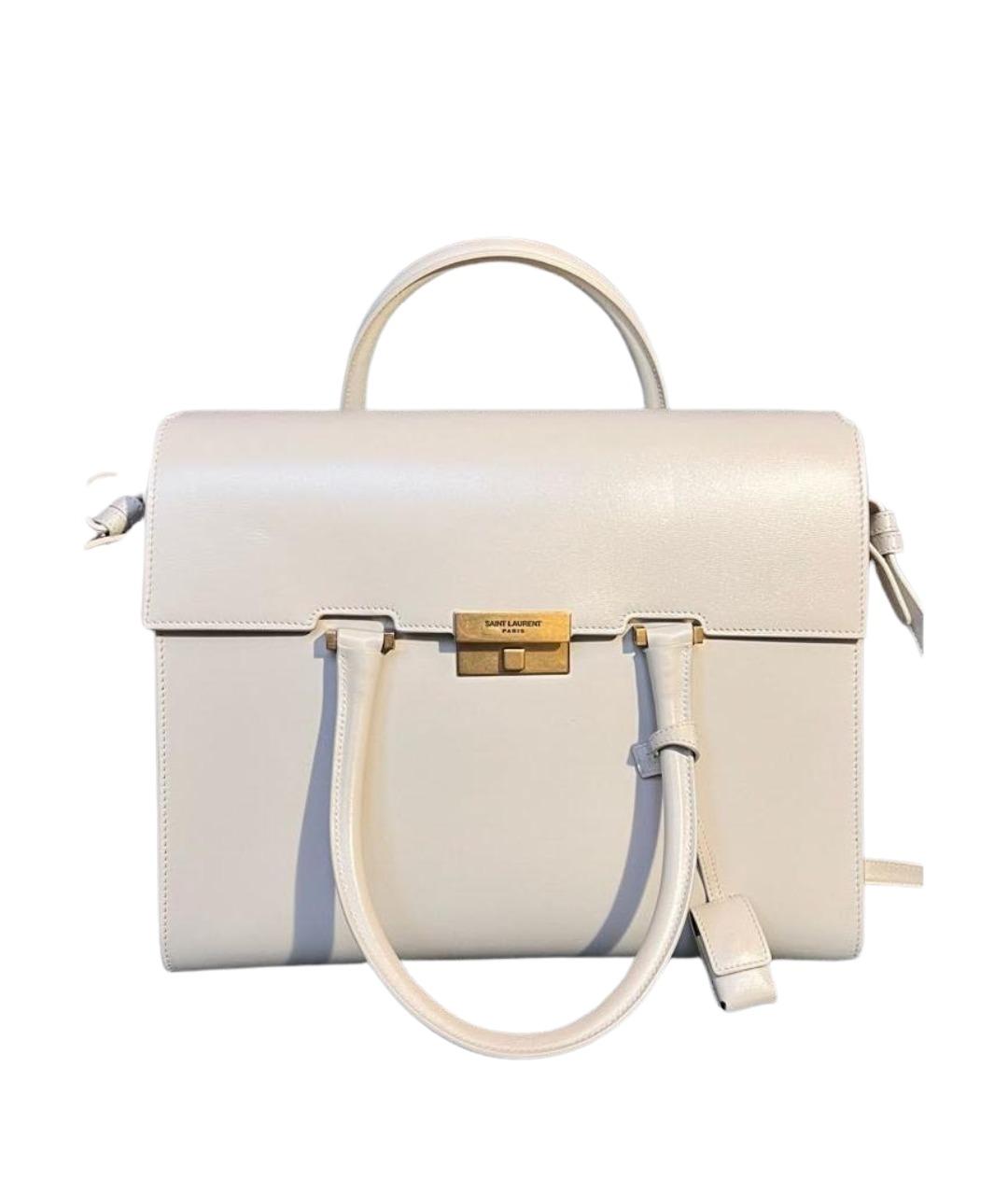 SAINT LAURENT Белая кожаная сумка тоут, фото 1