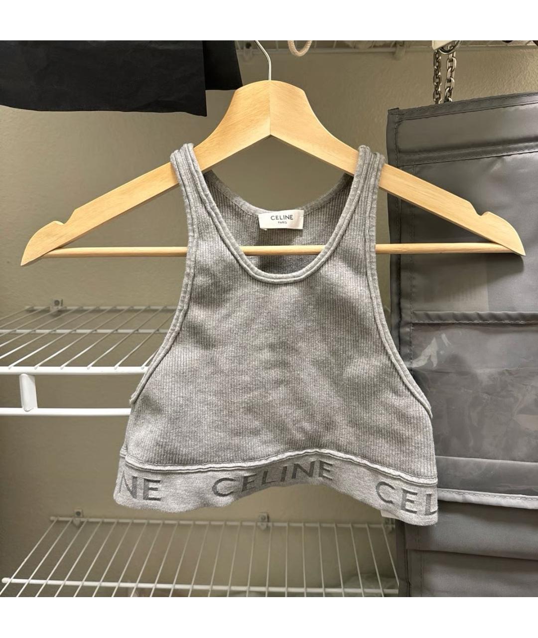 CELINE Серая хлопко-эластановая майка, фото 4