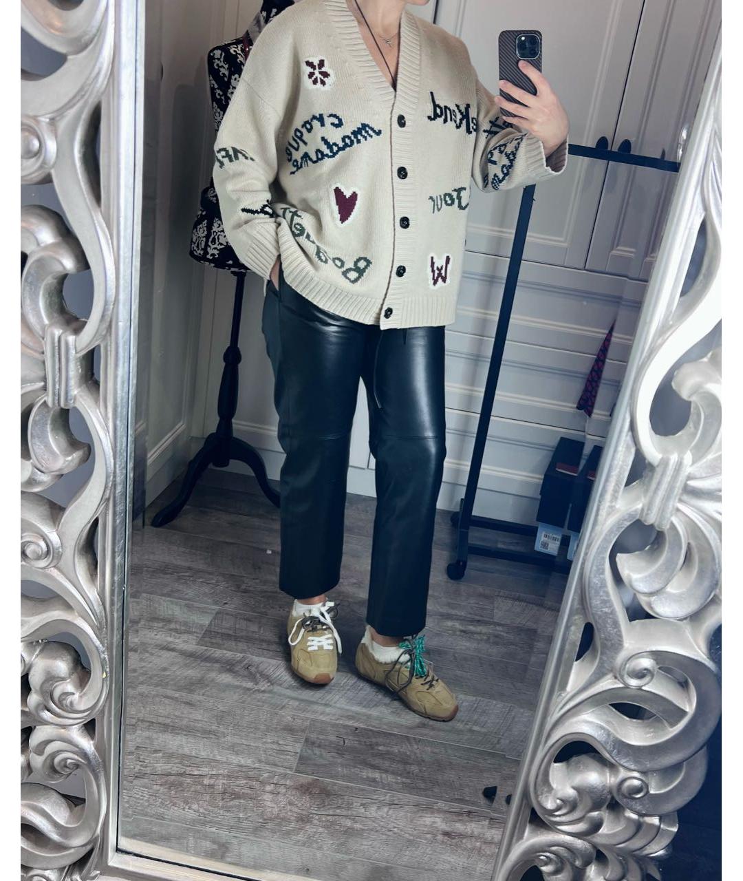 WEEKEND MAX MARA Черные кожаные прямые брюки, фото 7