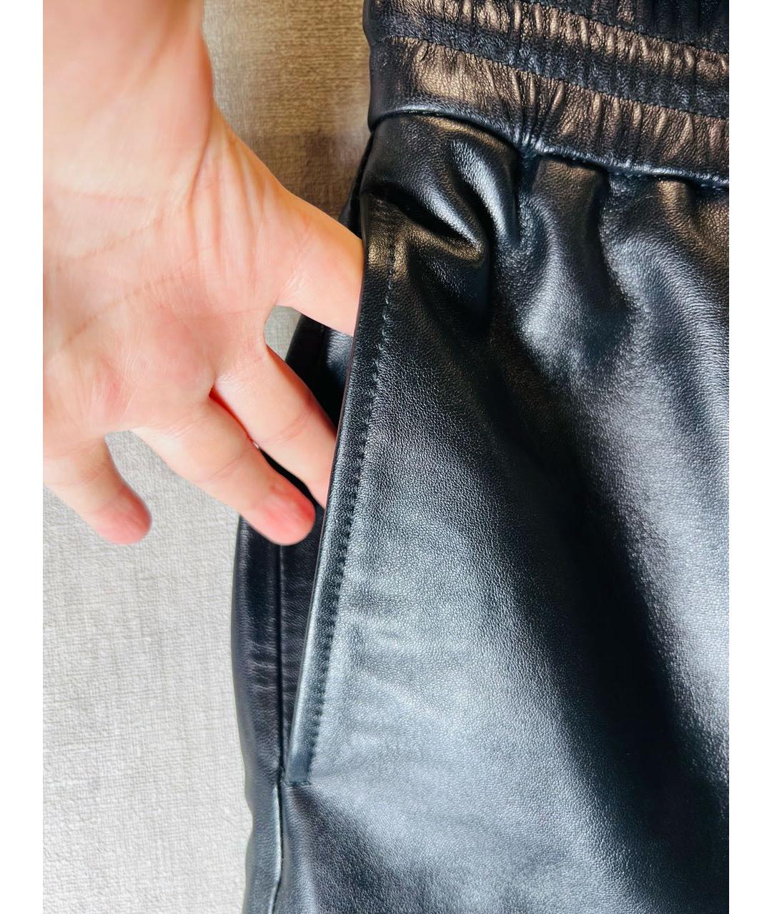 WEEKEND MAX MARA Черные кожаные прямые брюки, фото 3
