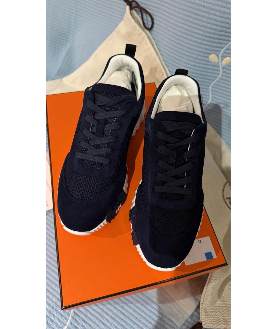 HERMES Темно-синие текстильные кроссовки, фото 2