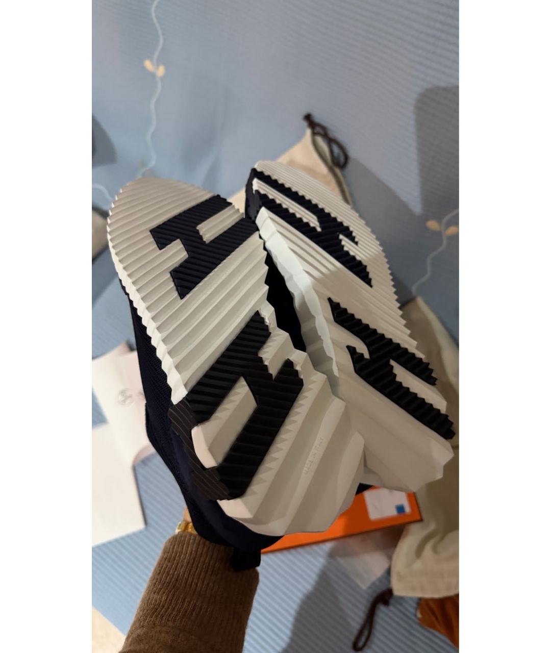HERMES Темно-синие текстильные кроссовки, фото 5