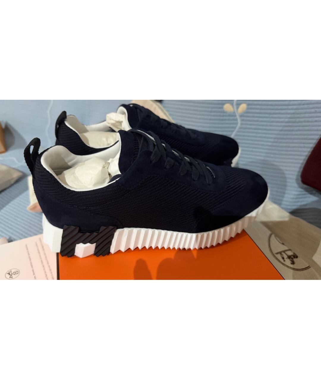 HERMES Темно-синие текстильные кроссовки, фото 4