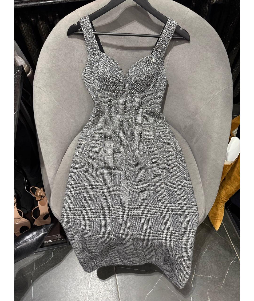 ERMANNO SCERVINO Серебряное шерстяное коктейльное платье, фото 4