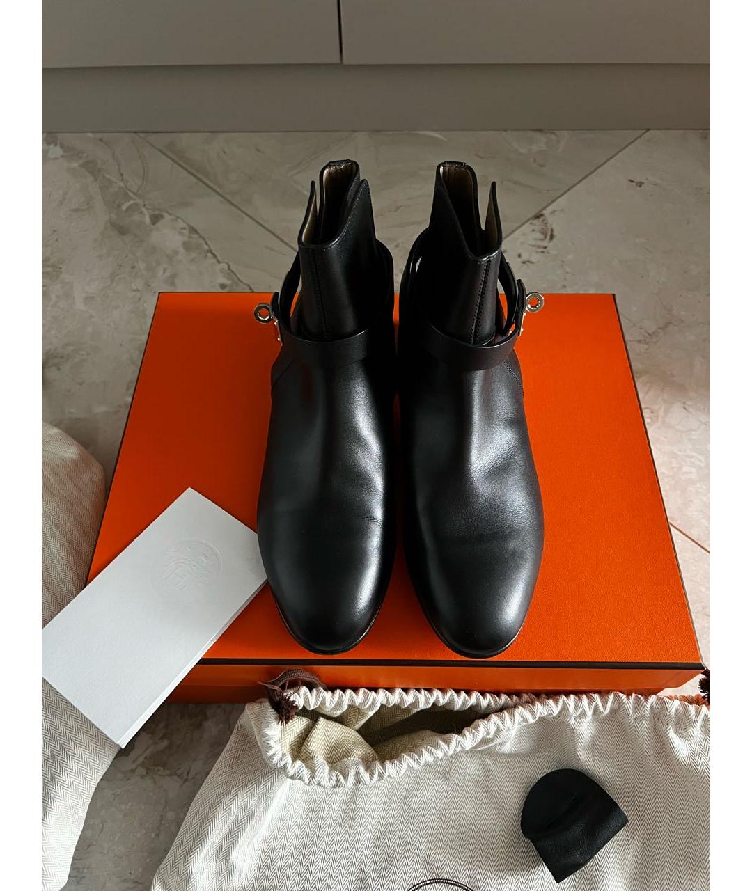 HERMES Черные кожаные ботильоны, фото 2