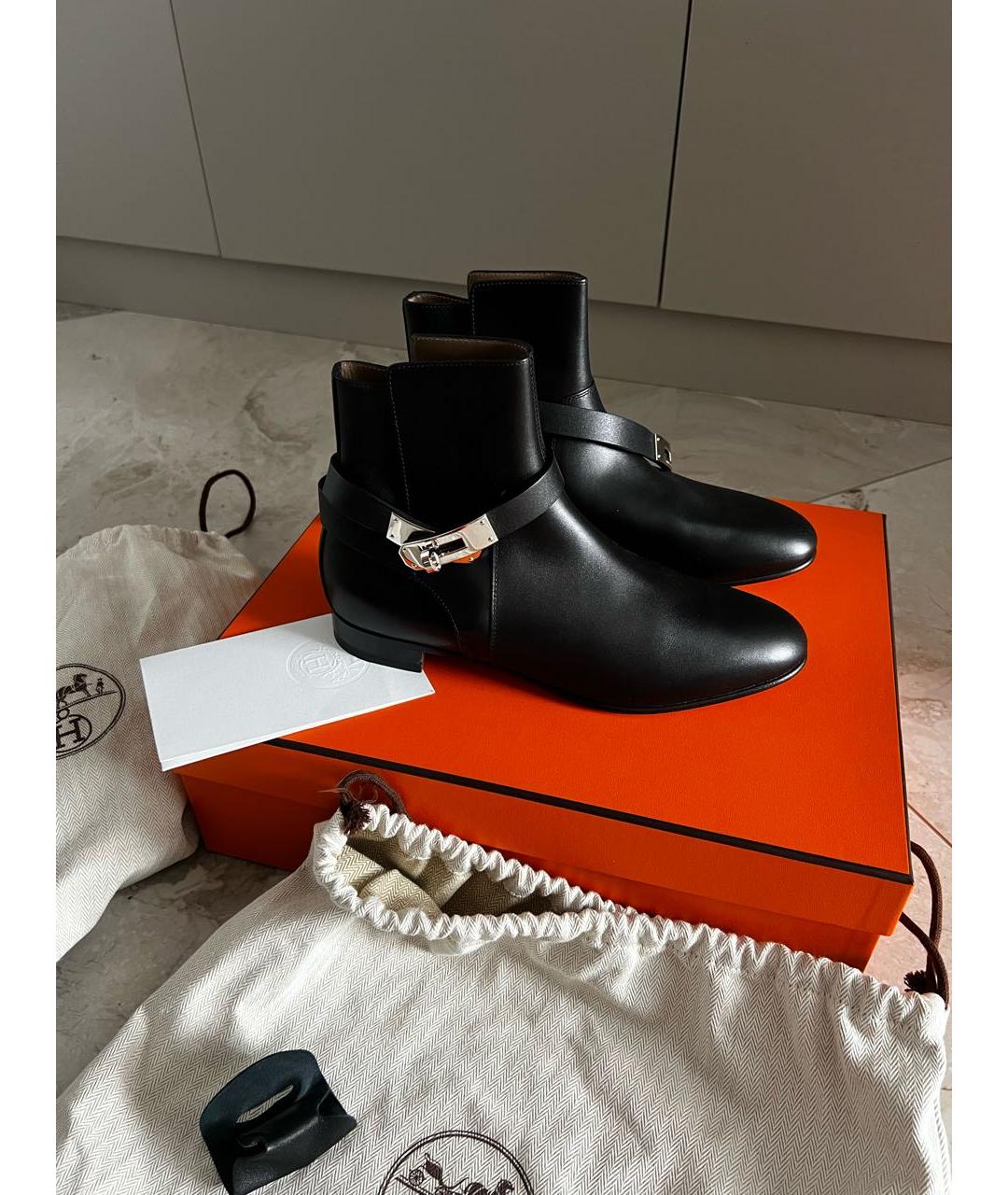 HERMES Черные кожаные ботильоны, фото 5