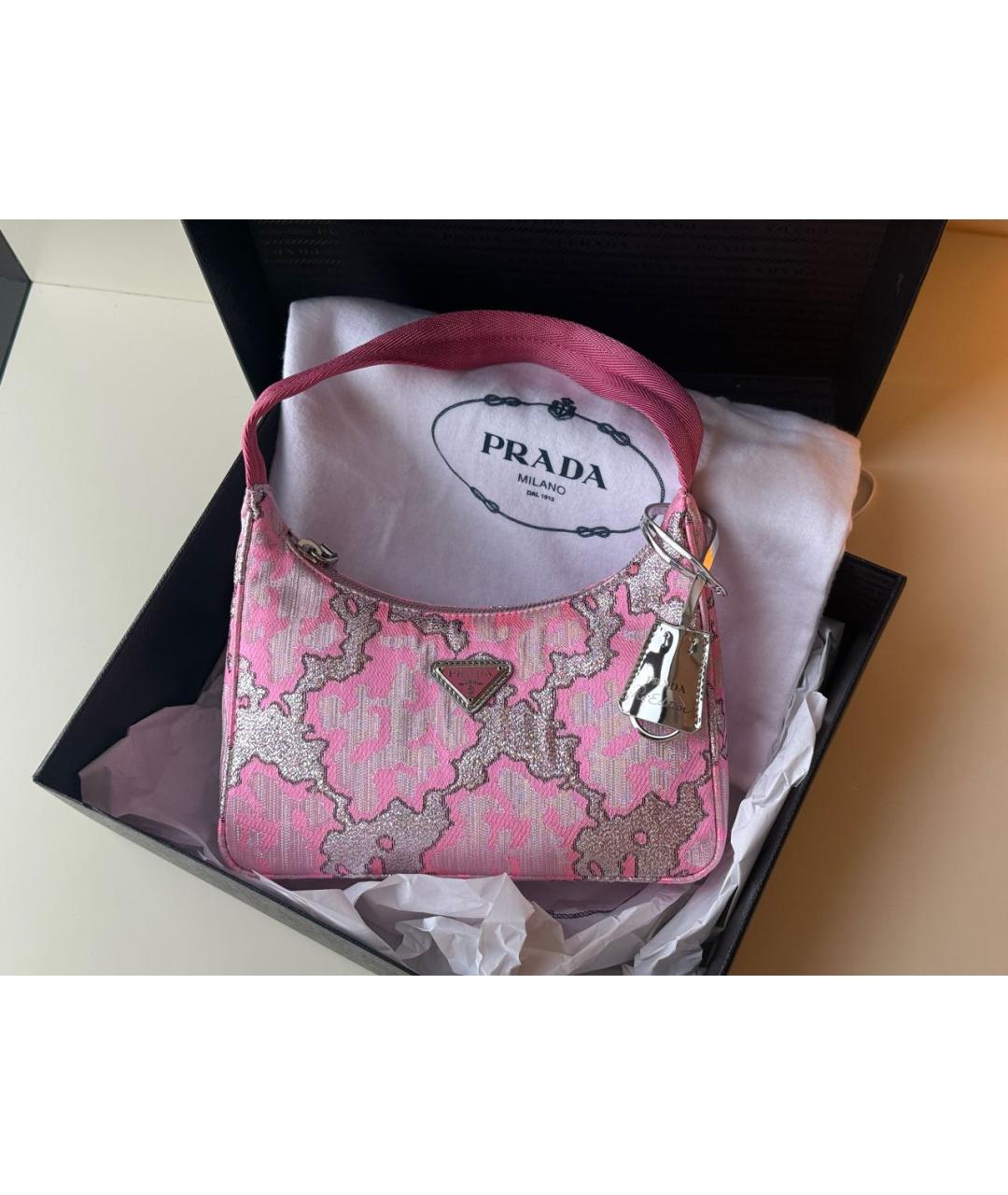 PRADA Розовая жаккардовая сумка с короткими ручками, фото 8