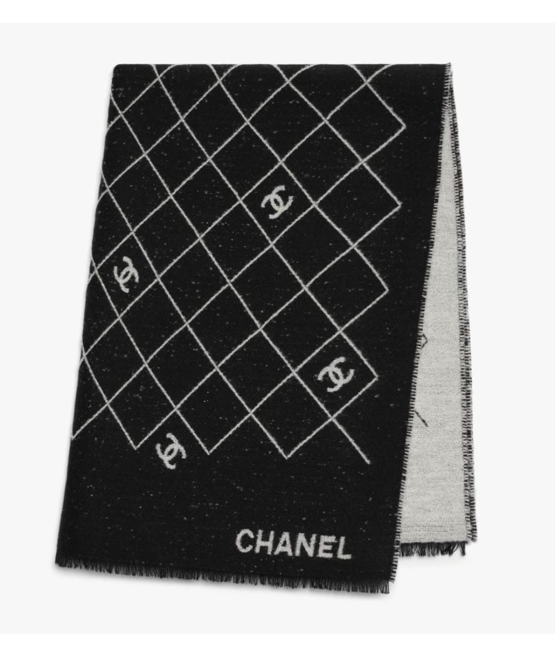 CHANEL Черный шерстяной шарф, фото 4