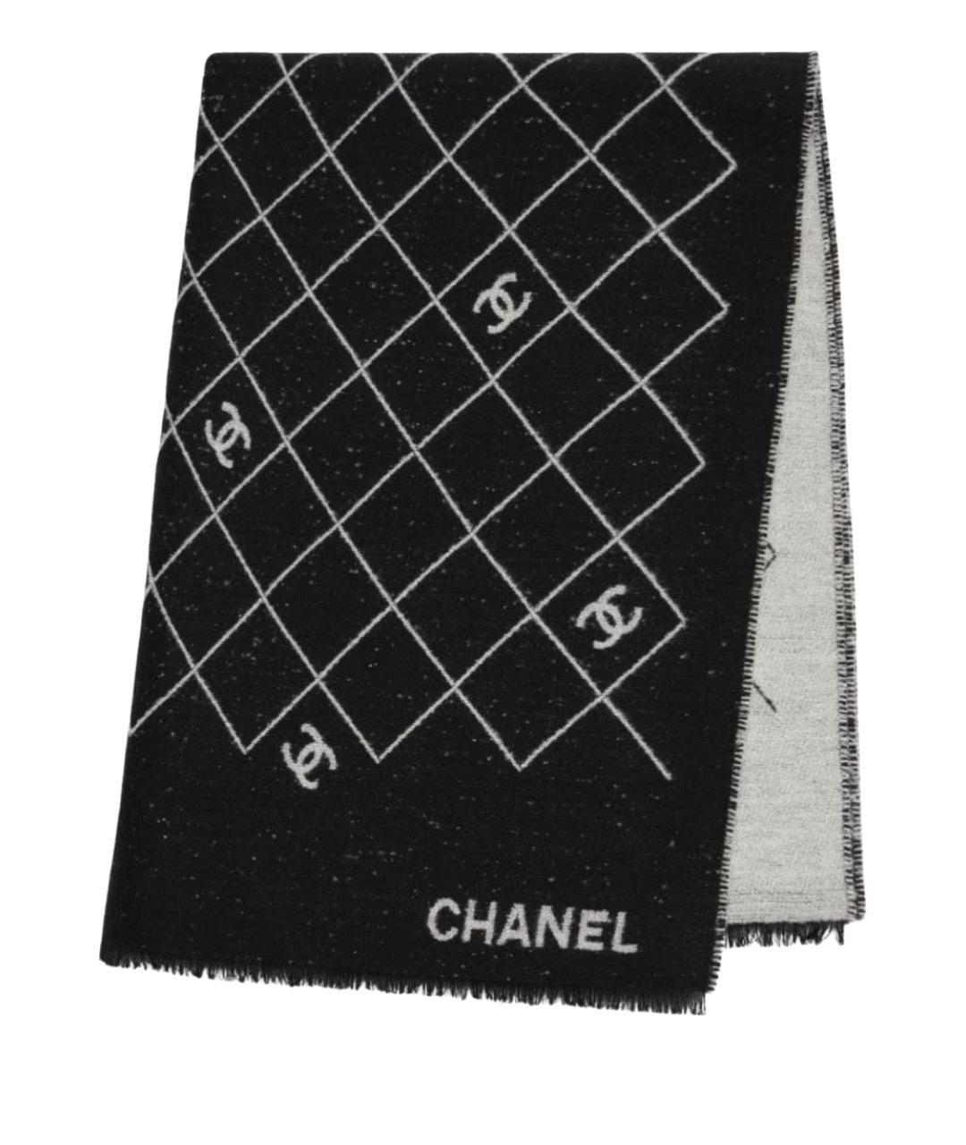 CHANEL Черный шерстяной шарф, фото 1