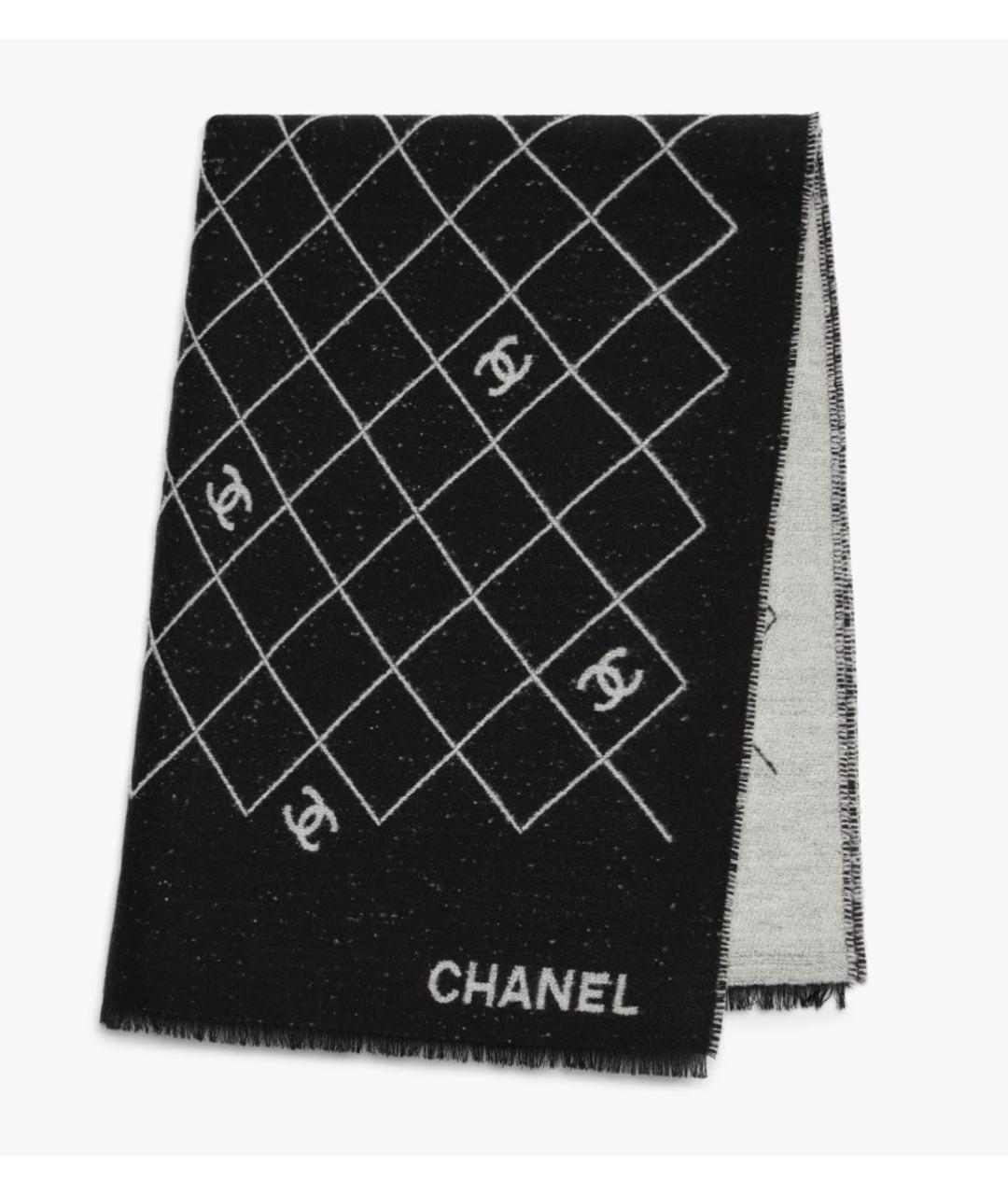 CHANEL Черный шерстяной шарф, фото 3