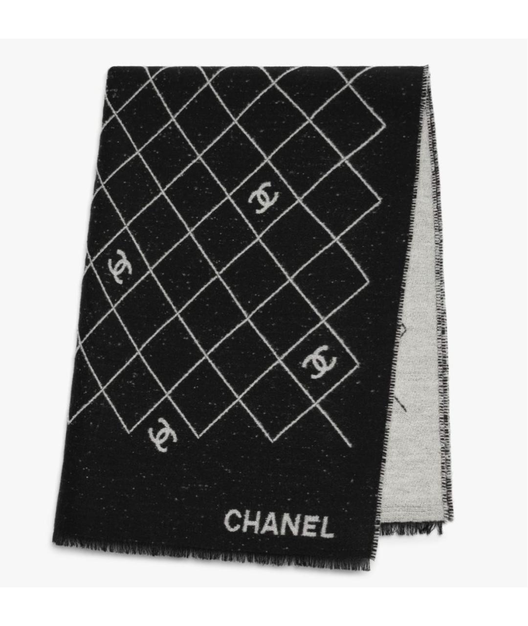 CHANEL Черный шерстяной шарф, фото 2