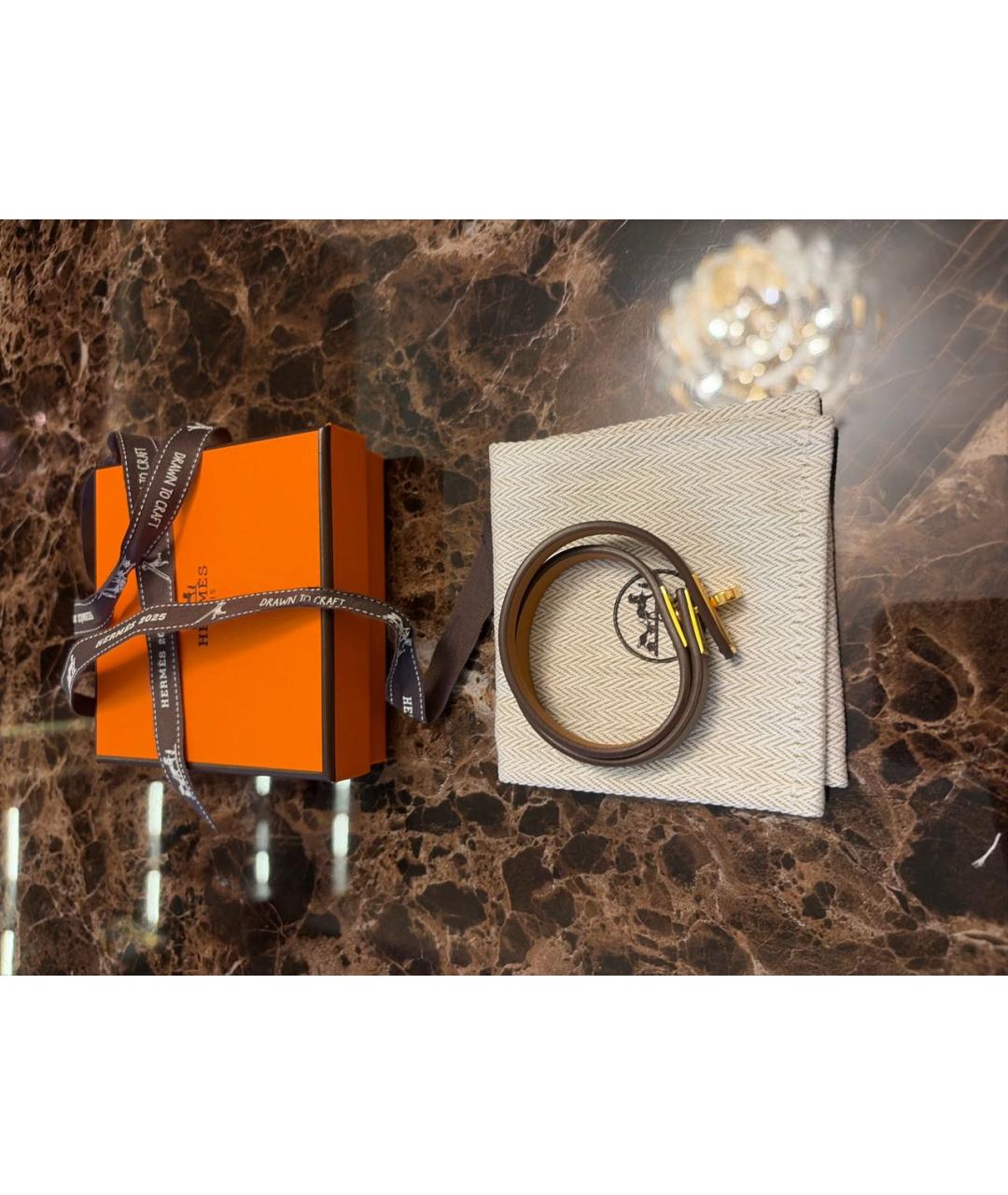 HERMES Бежевый кожаный браслет, фото 6