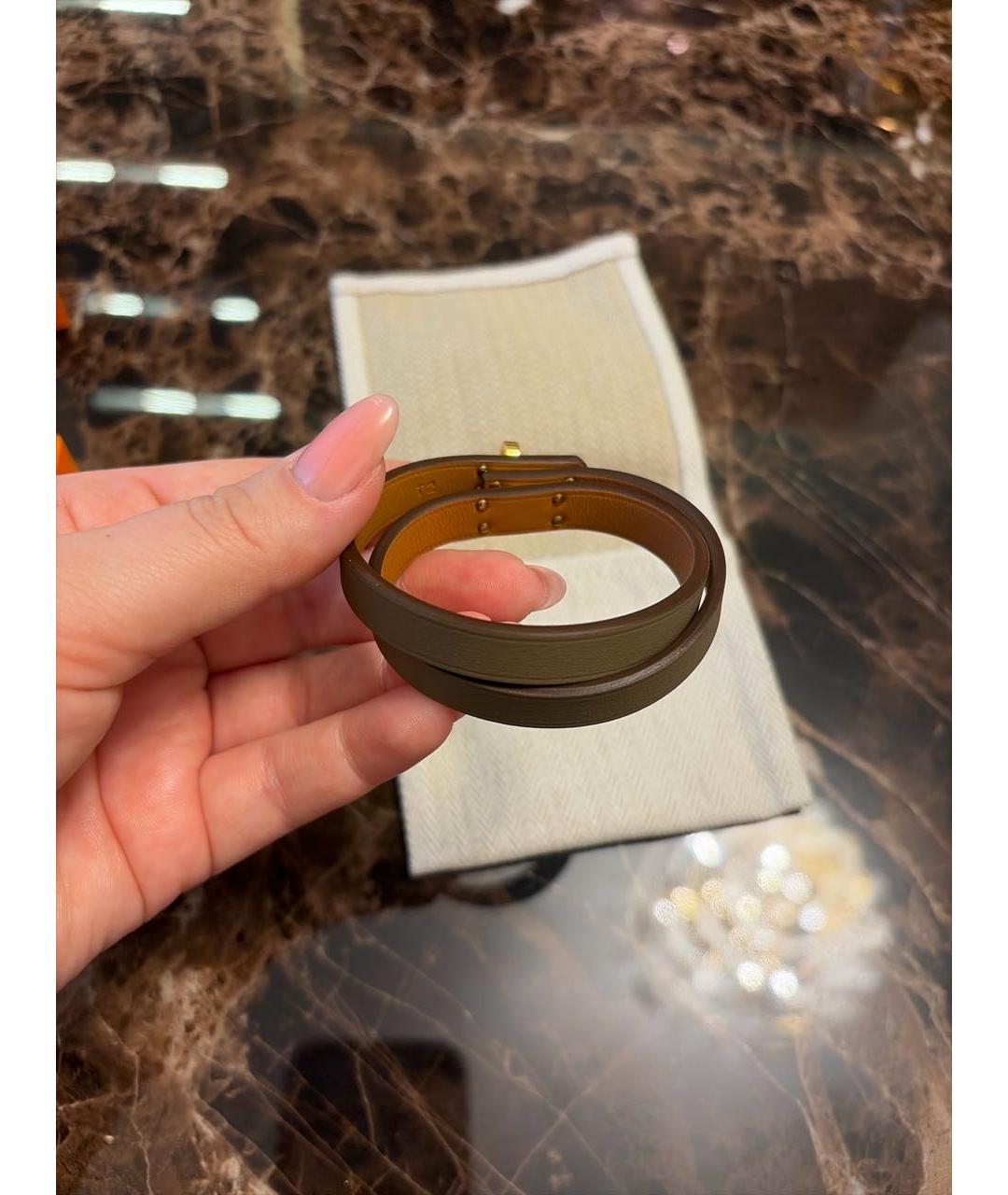 HERMES Бежевый кожаный браслет, фото 4