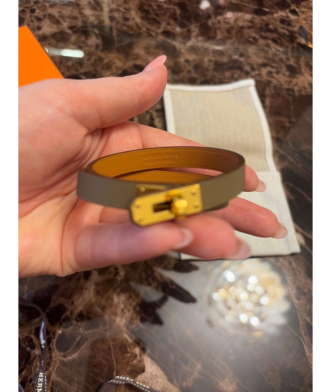 HERMES Бежевый кожаный браслет, фото 8