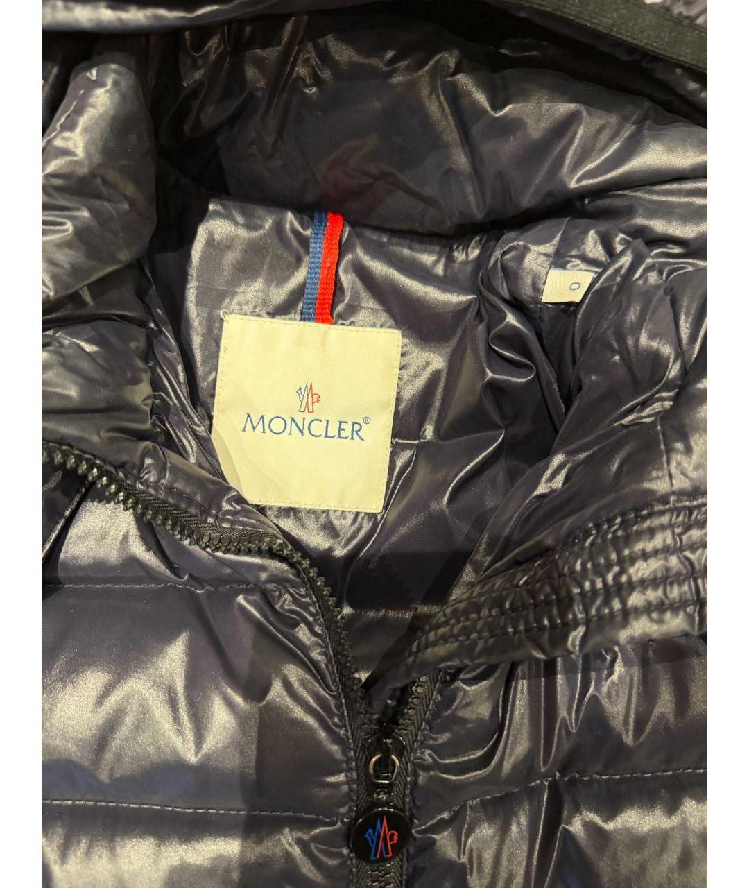 MONCLER Темно-синий полиэстеровый пуховик, фото 3