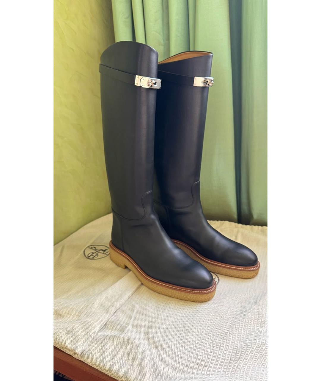 HERMES Черные кожаные сапоги, фото 6