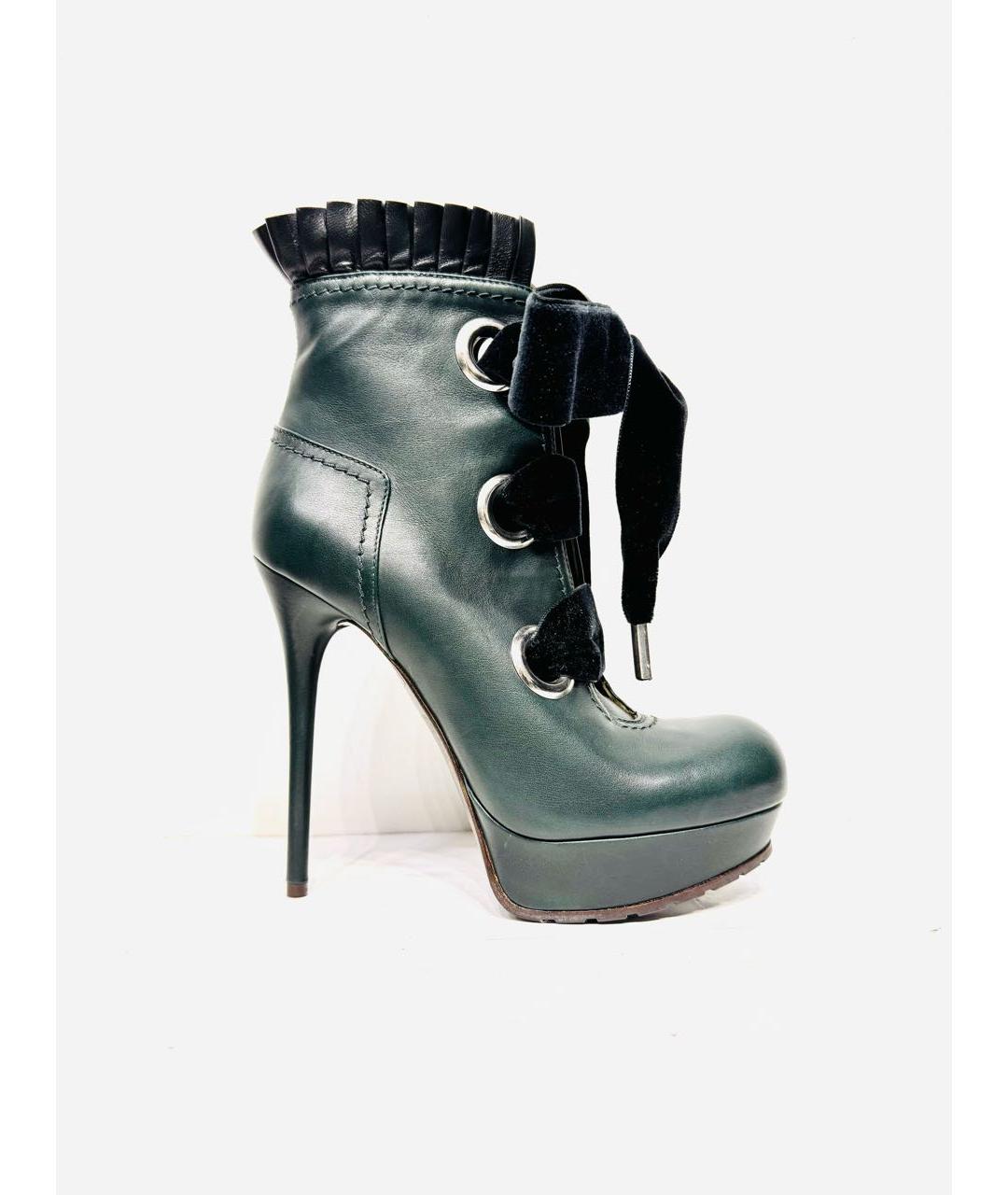 ALEXANDER MCQUEEN Зеленые кожаные полусапоги, фото 8
