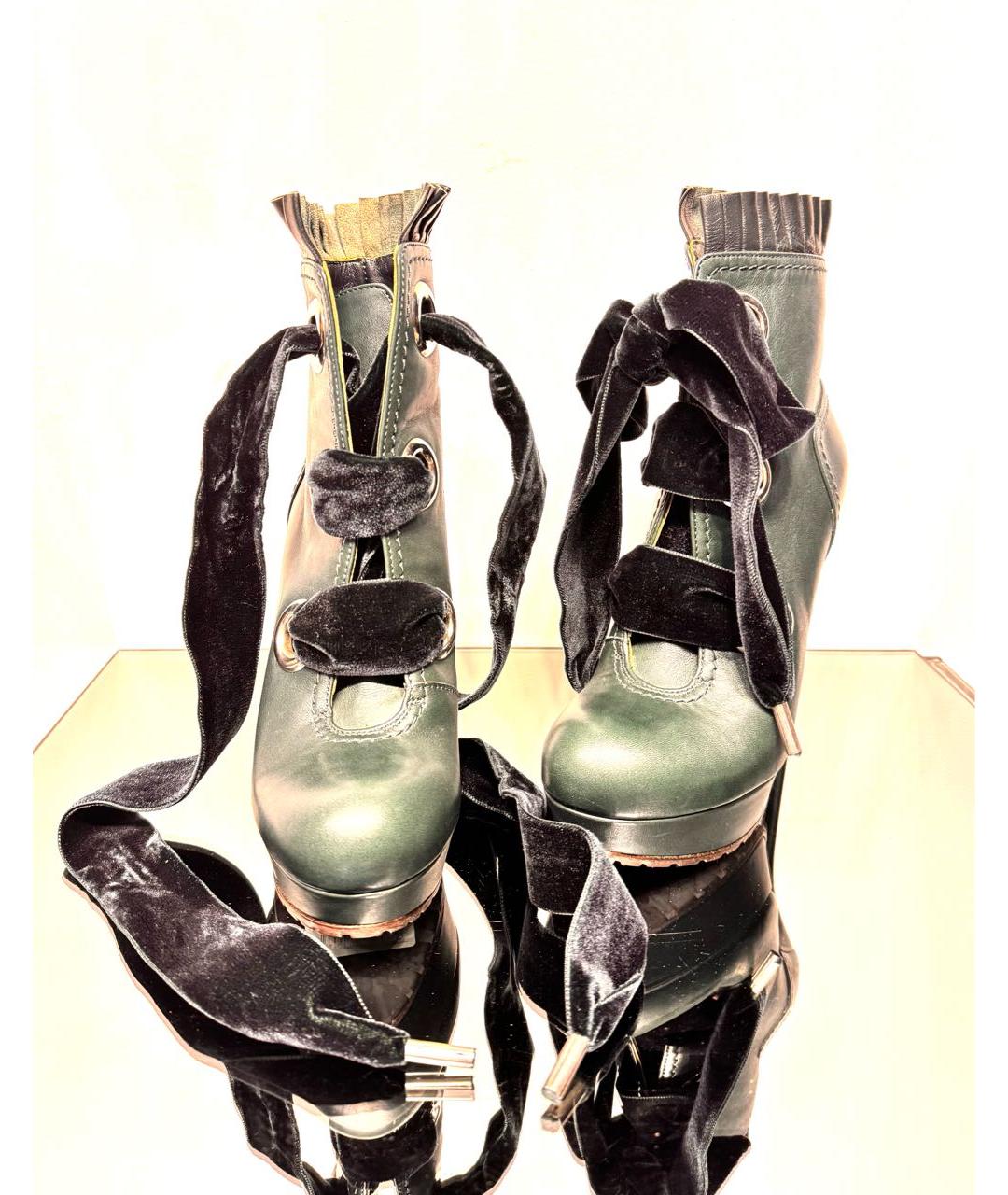 ALEXANDER MCQUEEN Зеленые кожаные полусапоги, фото 3