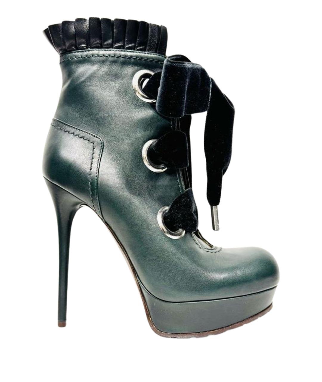 ALEXANDER MCQUEEN Зеленые кожаные полусапоги, фото 1