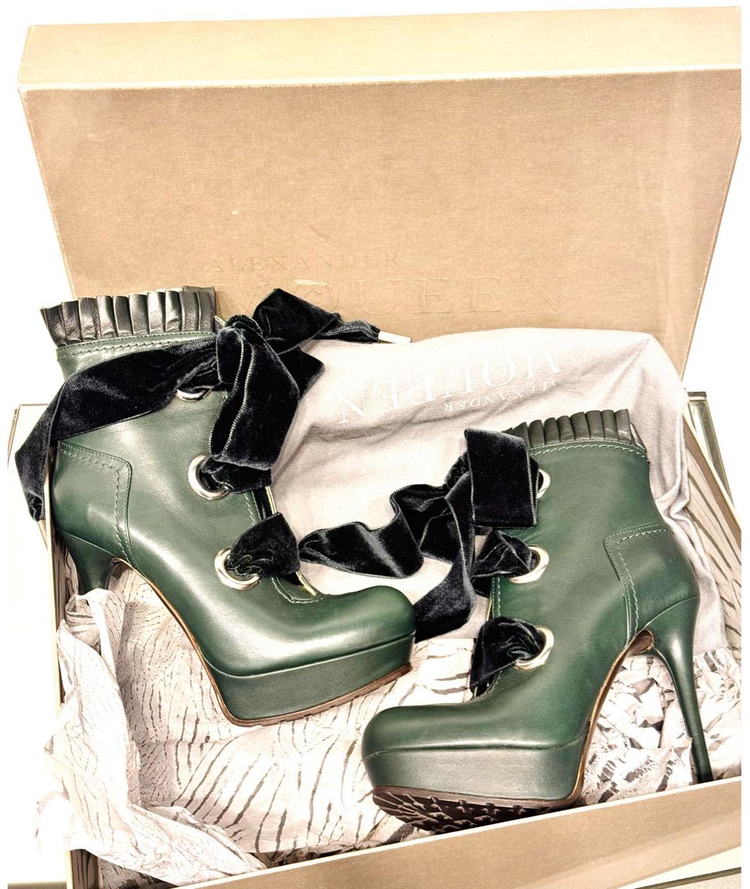 ALEXANDER MCQUEEN Зеленые кожаные полусапоги, фото 7