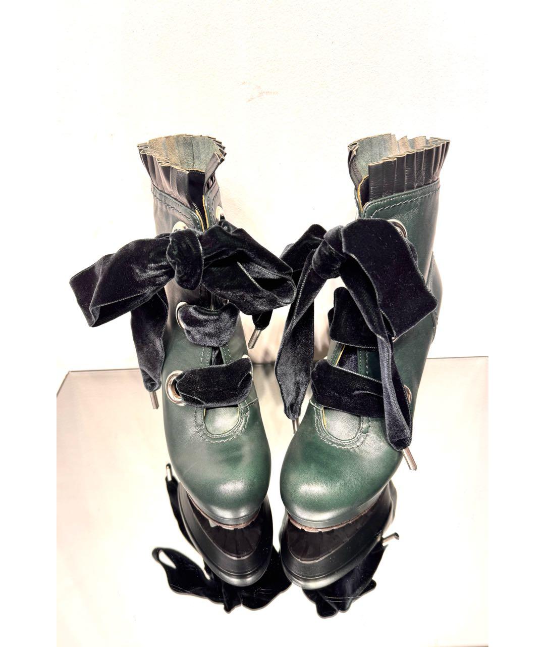 ALEXANDER MCQUEEN Зеленые кожаные полусапоги, фото 2