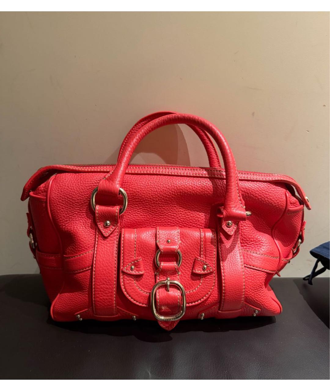 CELINE Коралловая кожаная сумка с короткими ручками, фото 4