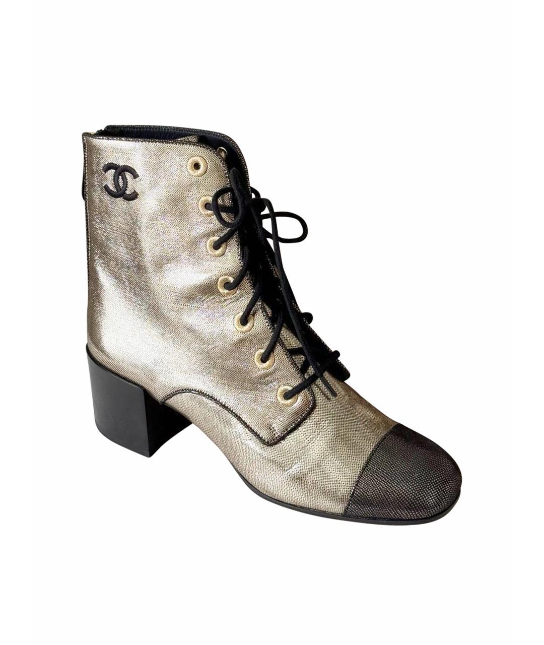 CHANEL Золотые кожаные ботильоны, фото 1