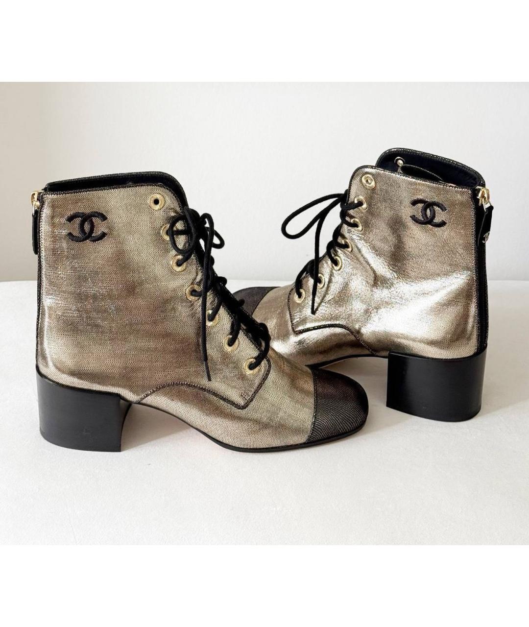 CHANEL Золотые кожаные ботильоны, фото 3