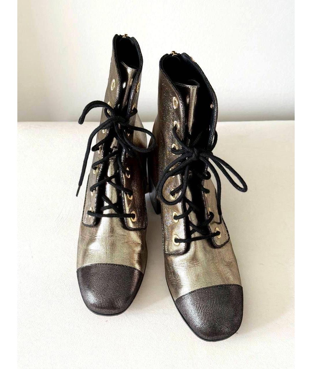 CHANEL Золотые кожаные ботильоны, фото 2