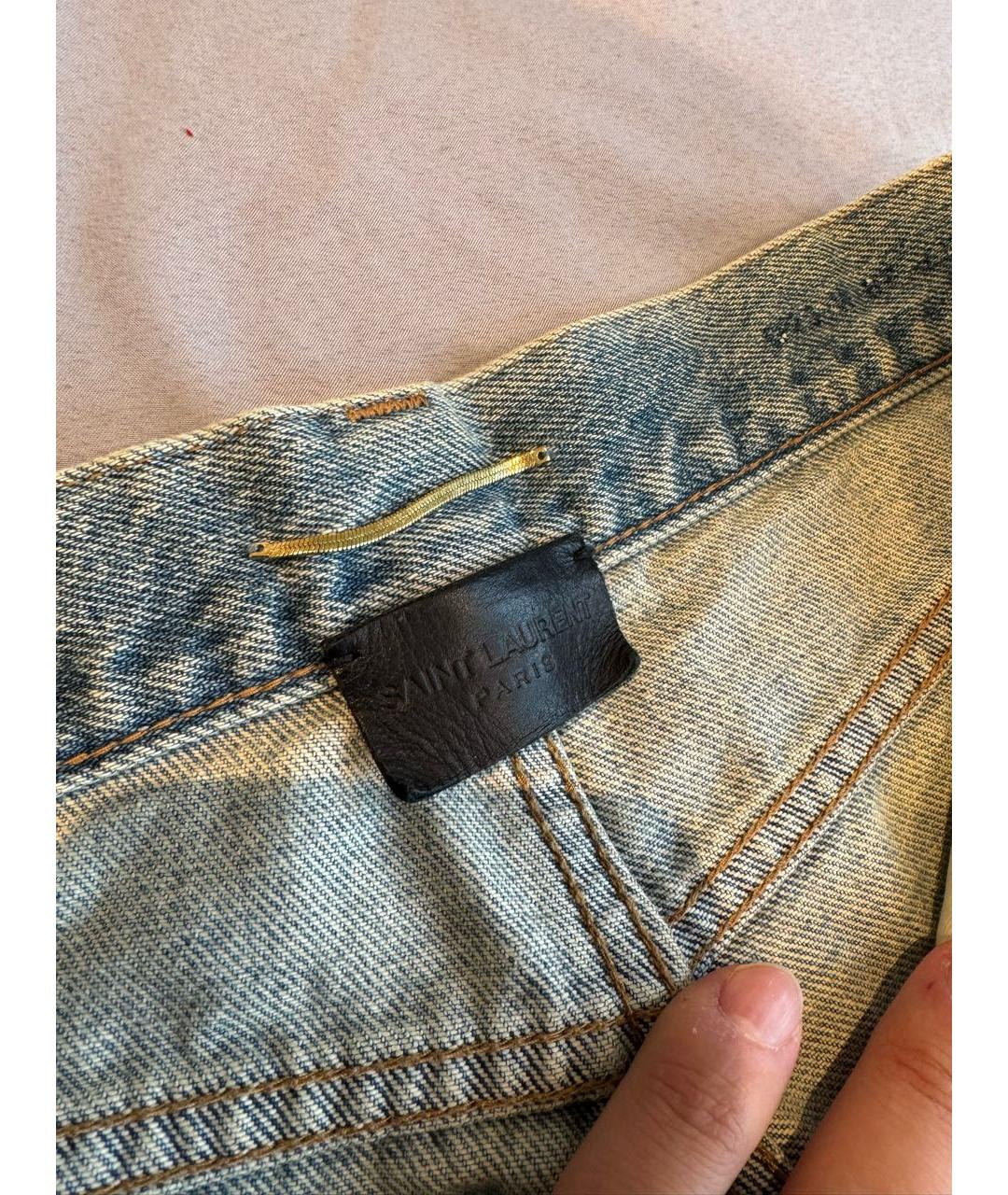 SAINT LAURENT Голубые хлопковые прямые джинсы, фото 2