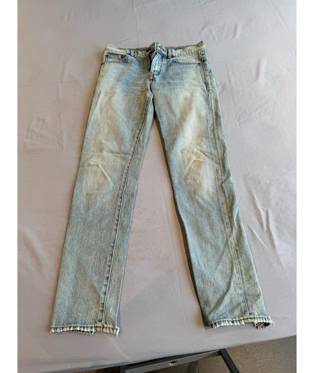 SAINT LAURENT Голубые хлопковые прямые джинсы, фото 4