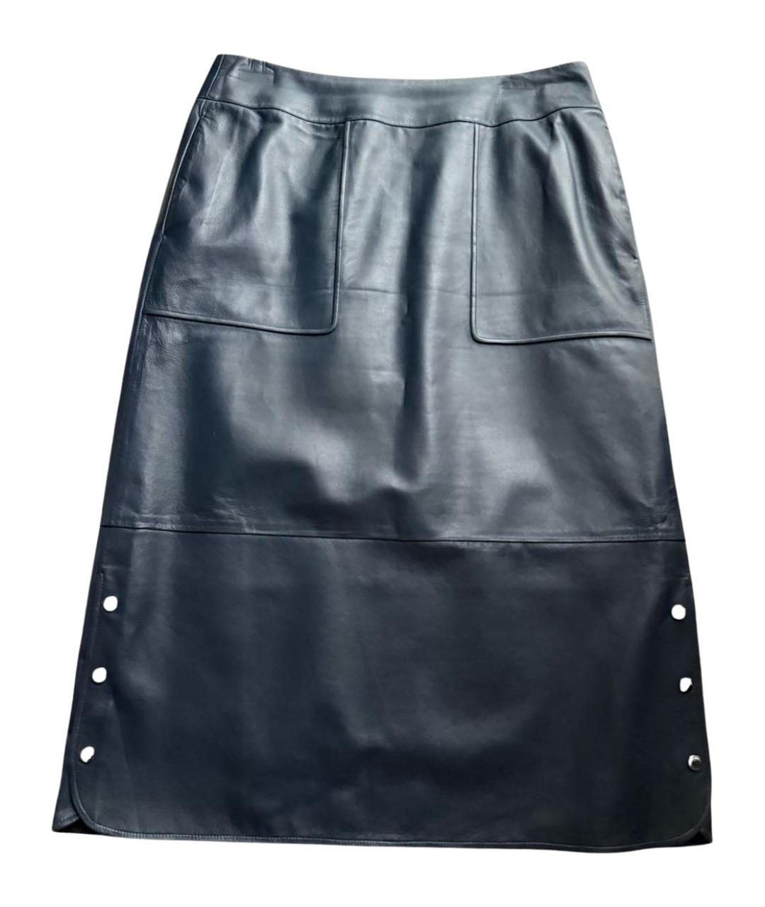LORO PIANA Темно-синяя кожаная юбка миди, фото 1