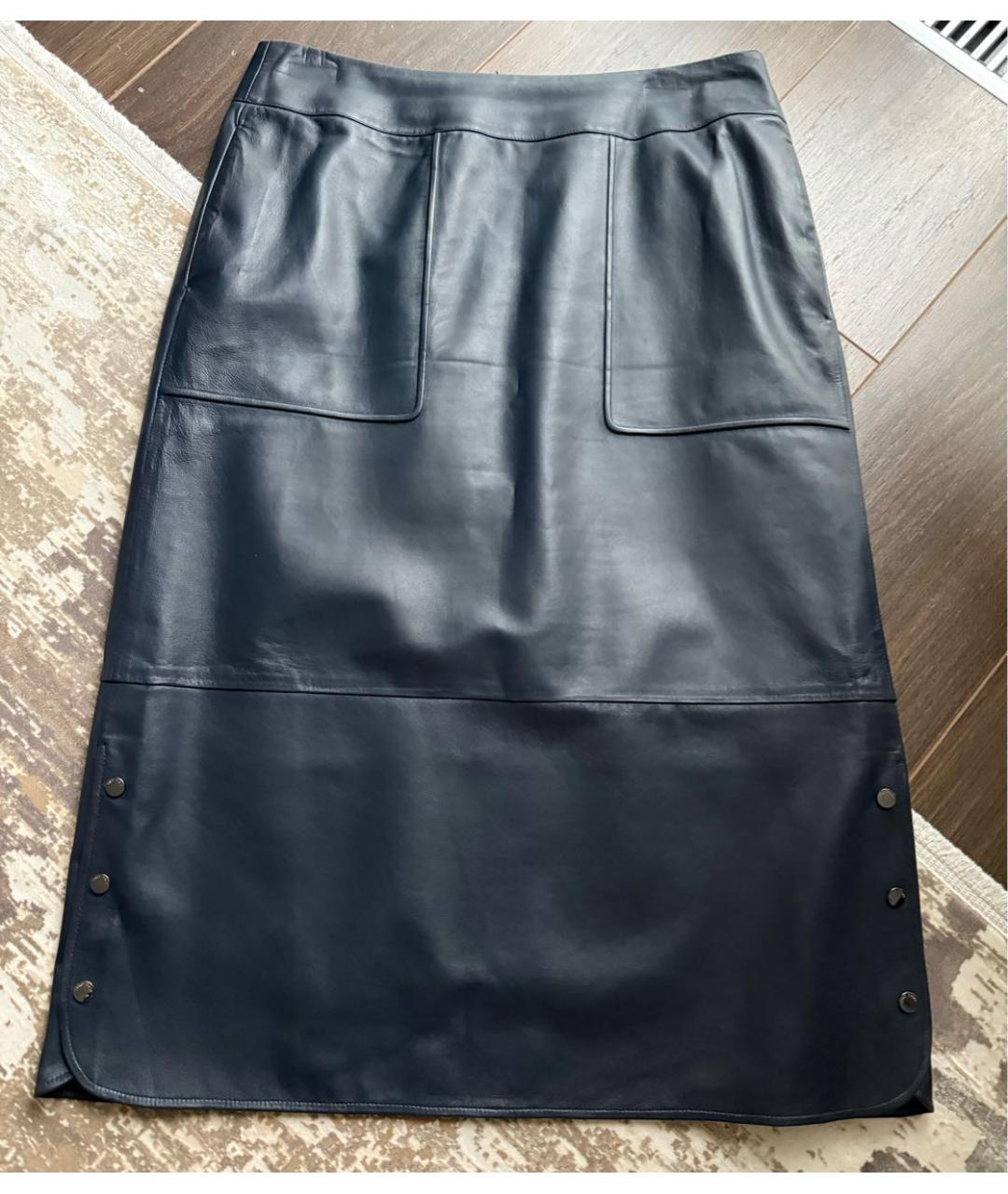 LORO PIANA Темно-синяя кожаная юбка миди, фото 7