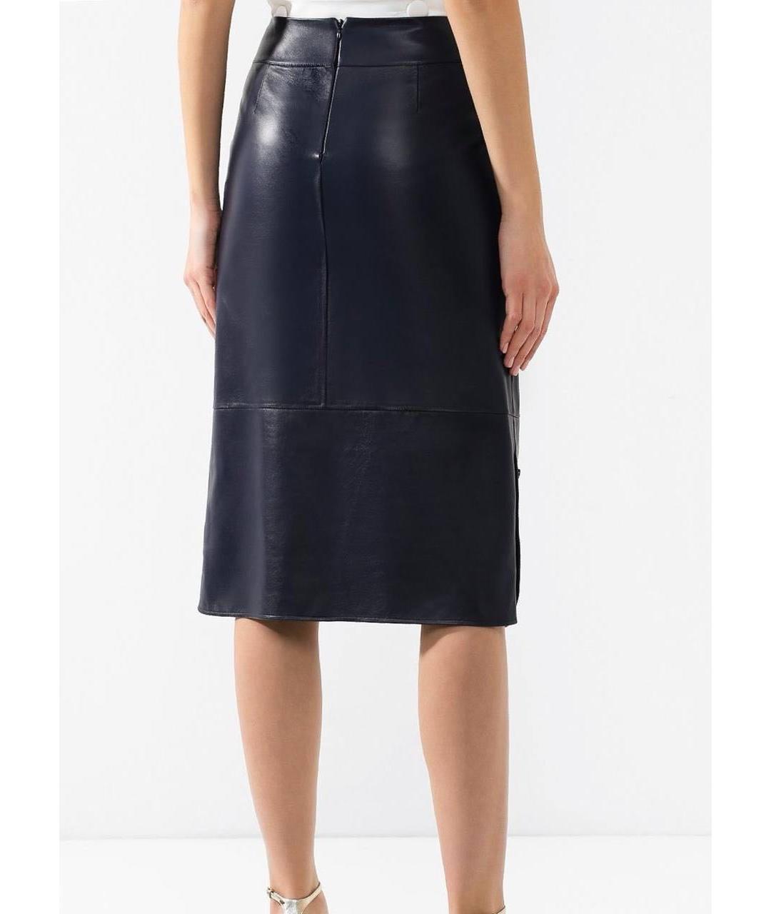 LORO PIANA Темно-синяя кожаная юбка миди, фото 5