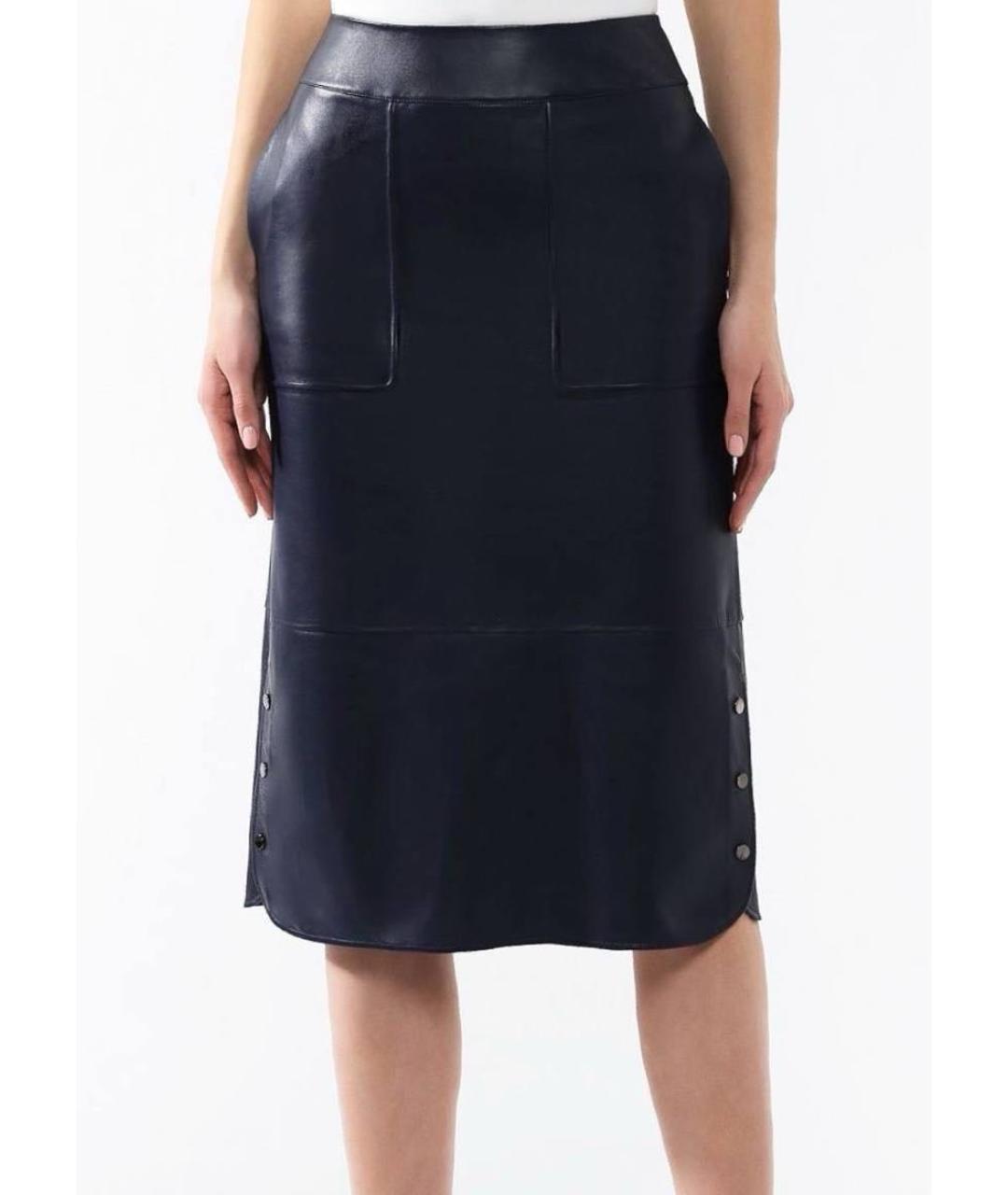 LORO PIANA Темно-синяя кожаная юбка миди, фото 6