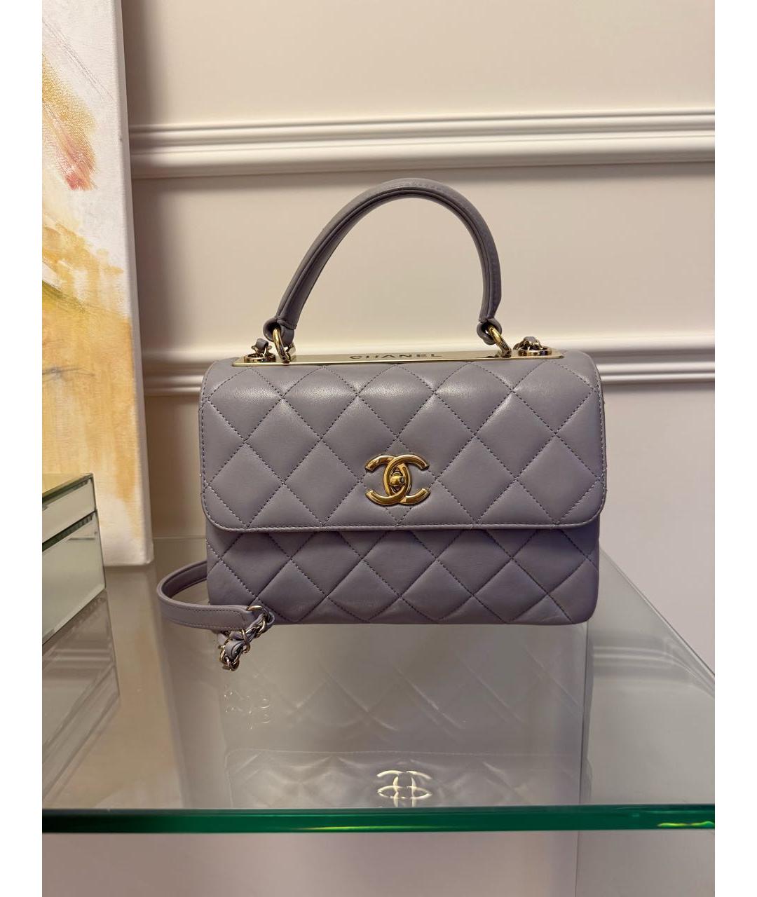 CHANEL Голубая кожаная сумка с короткими ручками, фото 6