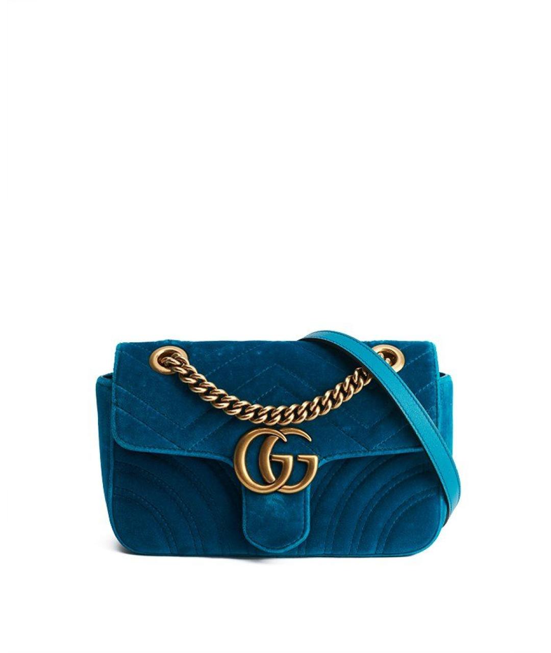 GUCCI Бирюзовая бархатная сумка через плечо, фото 1