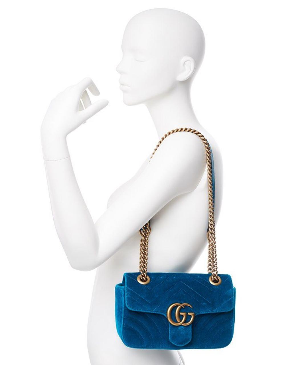 GUCCI Бирюзовая бархатная сумка через плечо, фото 9