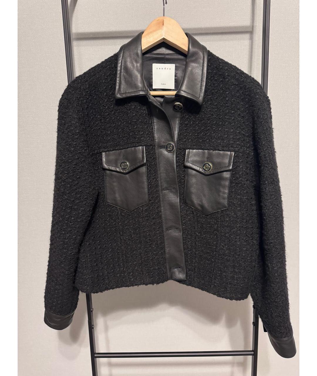 SANDRO Черный твидовый жакет/пиджак, фото 2