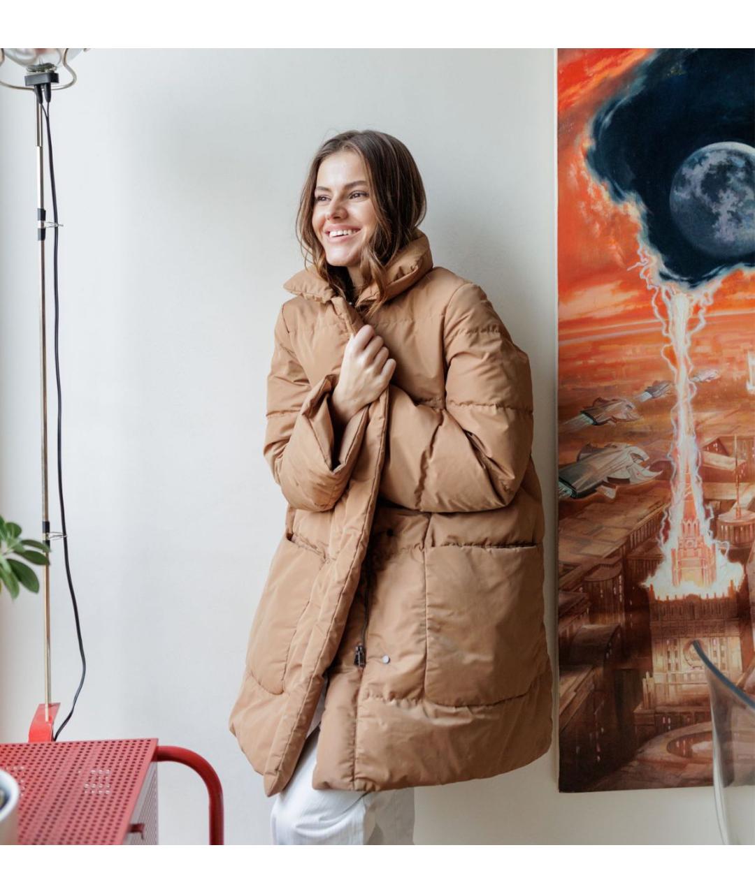 JIL SANDER Бежевый полиэстеровый пуховик, фото 6