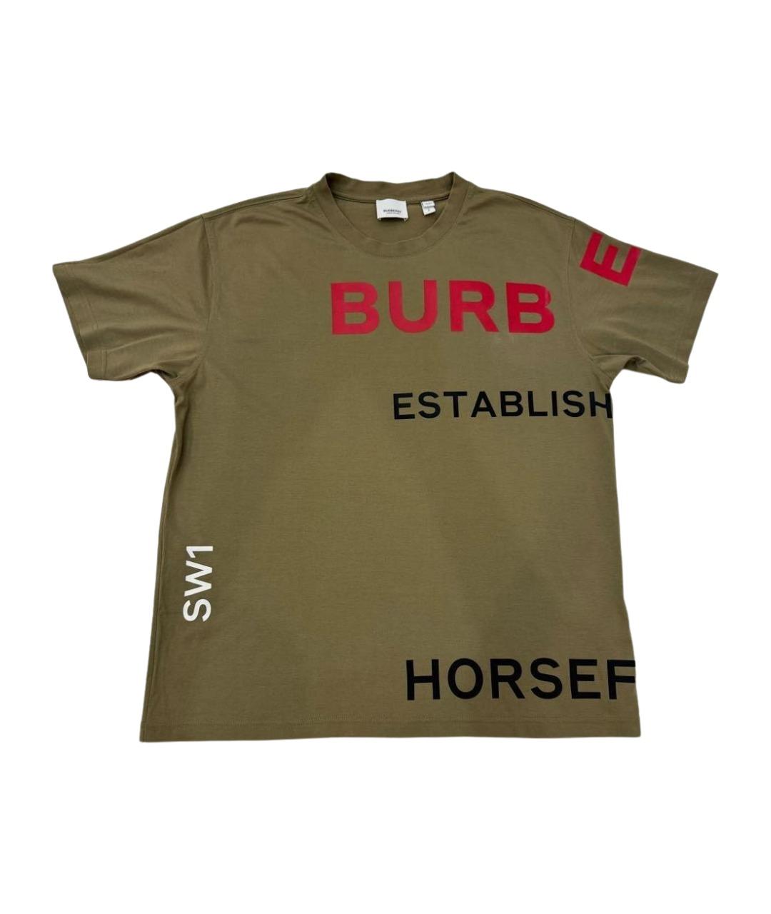 BURBERRY Хаки хлопковая футболка, фото 1
