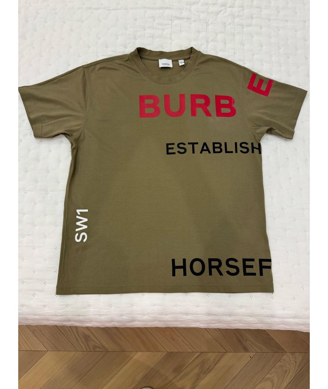 BURBERRY Хаки хлопковая футболка, фото 4