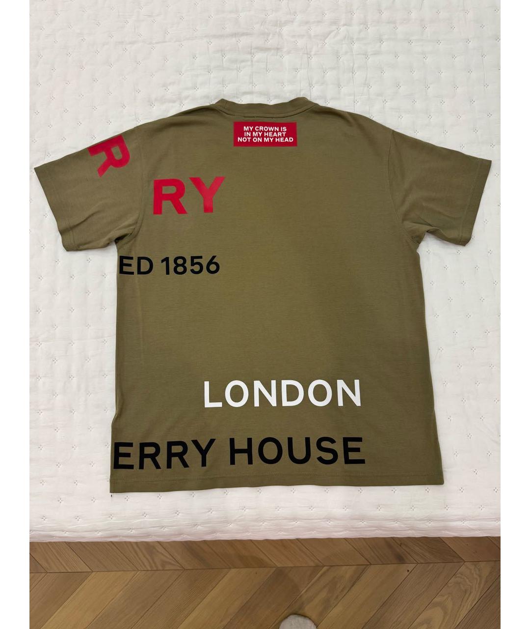 BURBERRY Хаки хлопковая футболка, фото 2