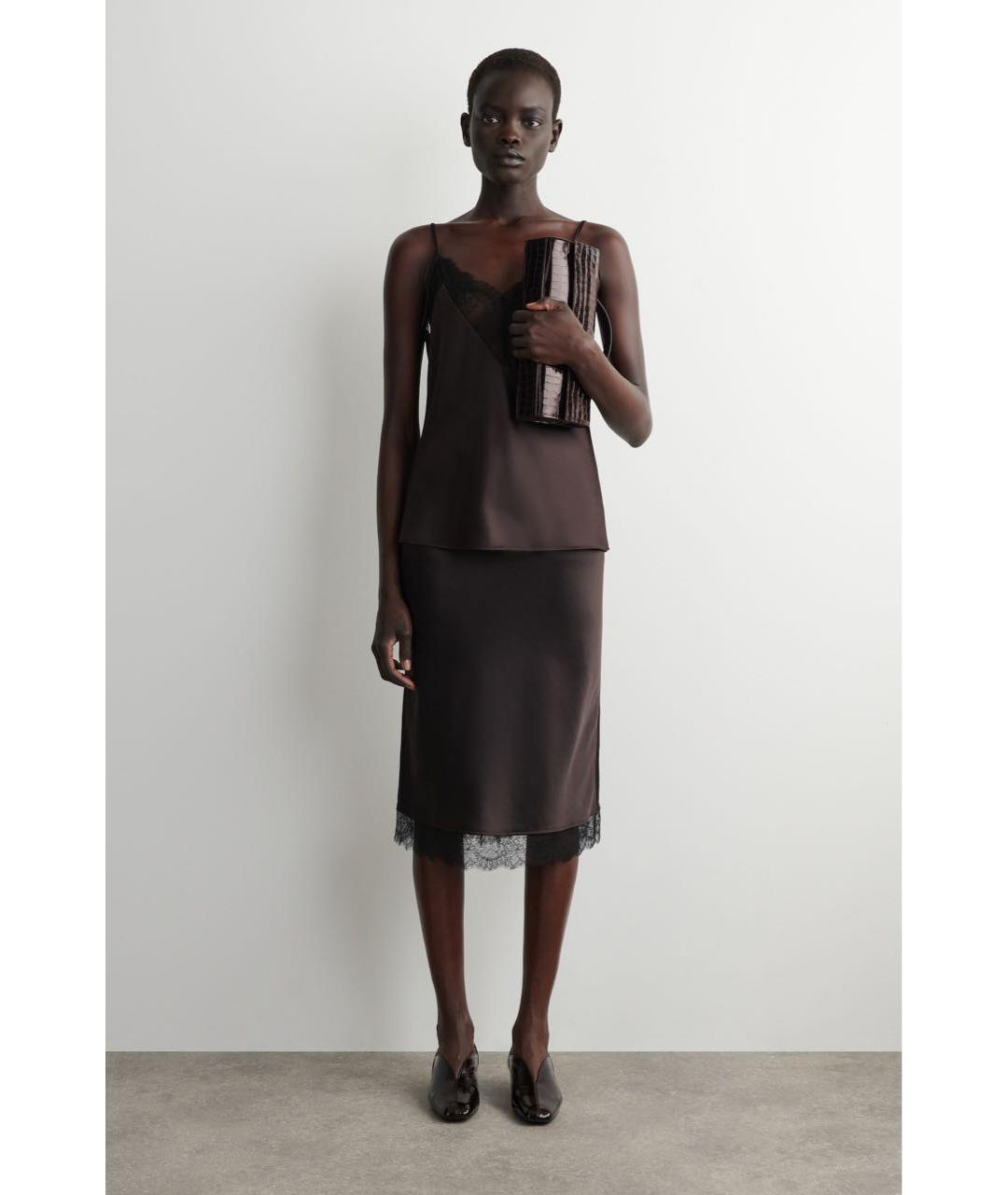 COS Коричневая кожаная сумка с короткими ручками, фото 6