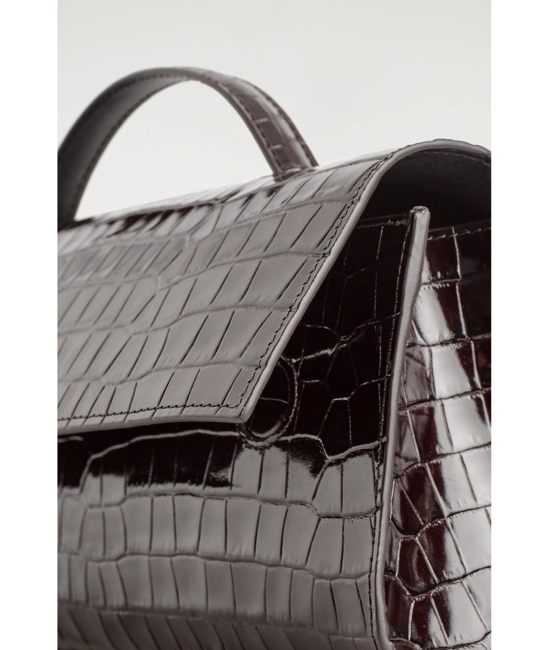 COS Коричневая кожаная сумка с короткими ручками, фото 4