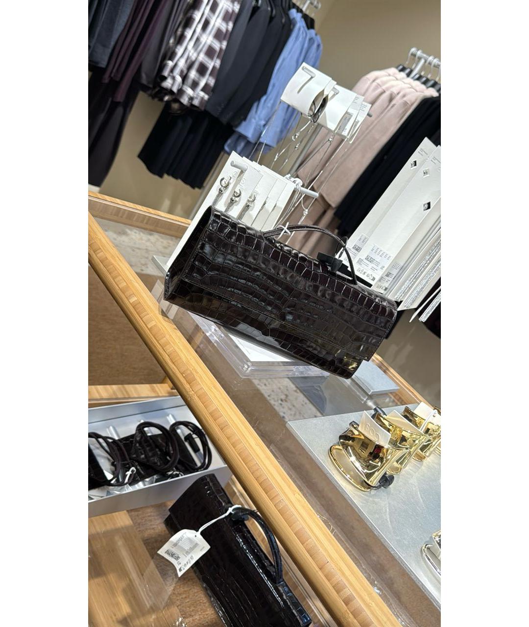 COS Коричневая кожаная сумка с короткими ручками, фото 8