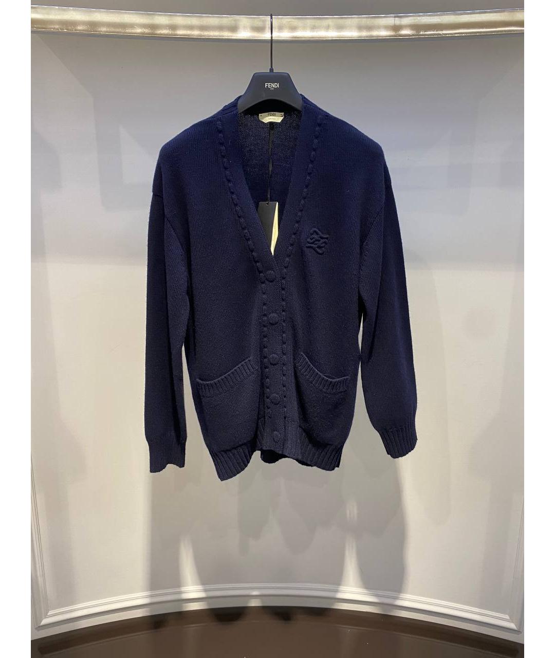 FENDI Темно-синий кашемировый кардиган, фото 4
